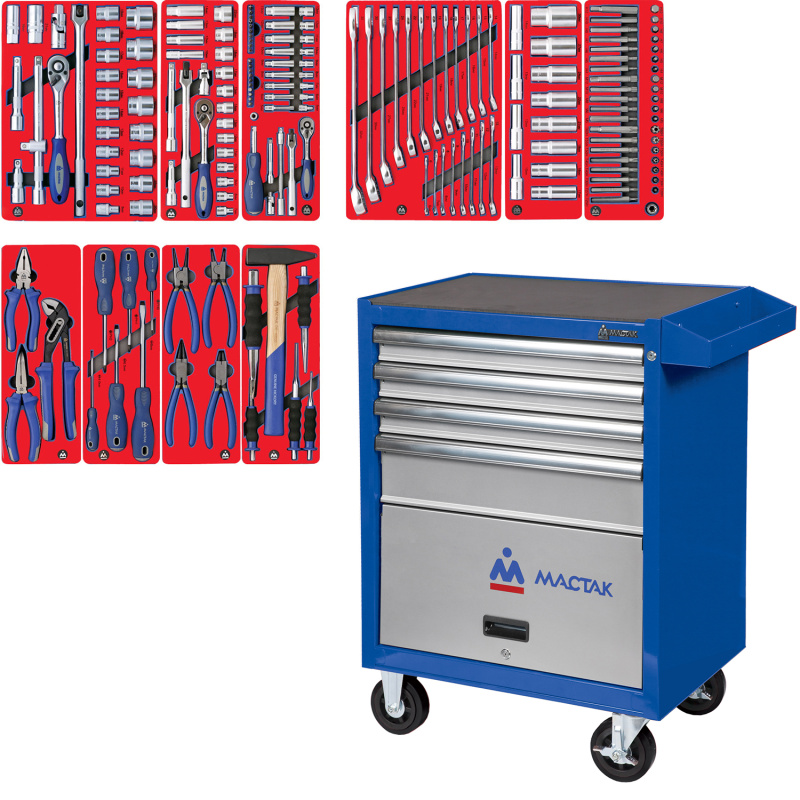 МАСТАК Набор инструментов "СТАНДАРТ" в синей тележке, 186 предметов 52-04186B